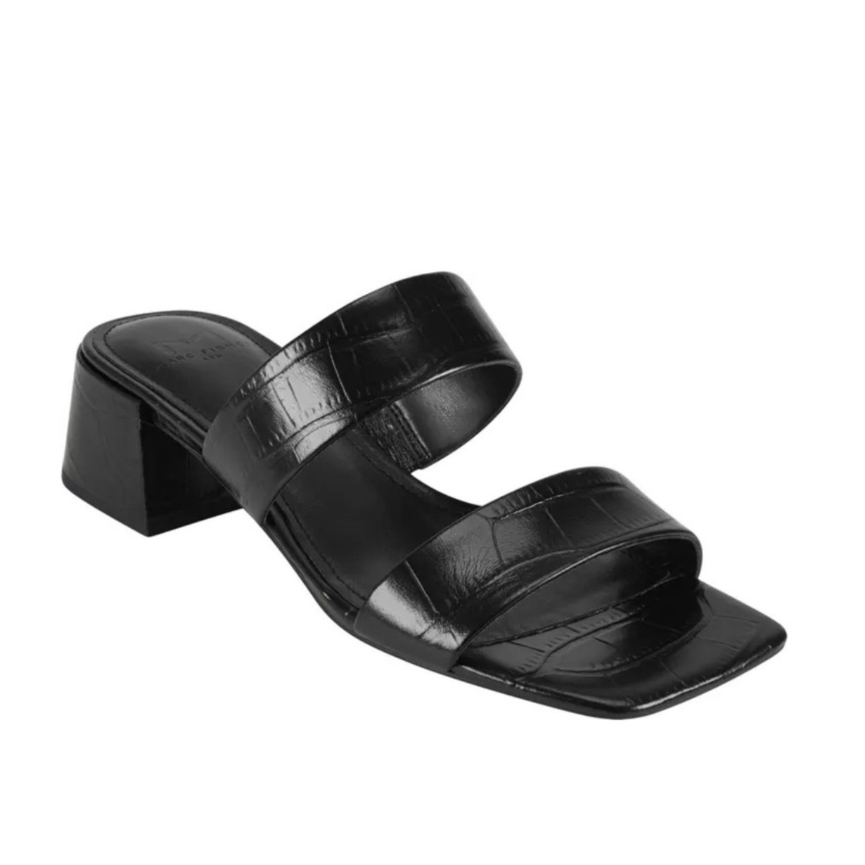 Marc Fisher Ltd Black Croc Embossed Leather Block Heel Slide Sandals 9.5m